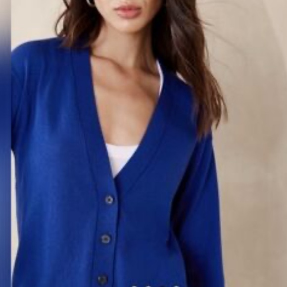 Gap royal blue button up 100% Cotton vneck 3/4 sleeve cardigan womens size Small - Picture 2 of 10